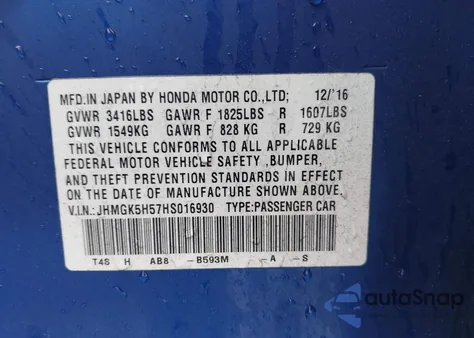 2017 Honda Fit Lx from USA, damaged, VIN JHMGK5H57HS016930